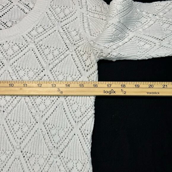 Loft Womens Open Knit Balloon Sleeve Crew Neck Pullover Sweater Size Small - Picture 5 of 7